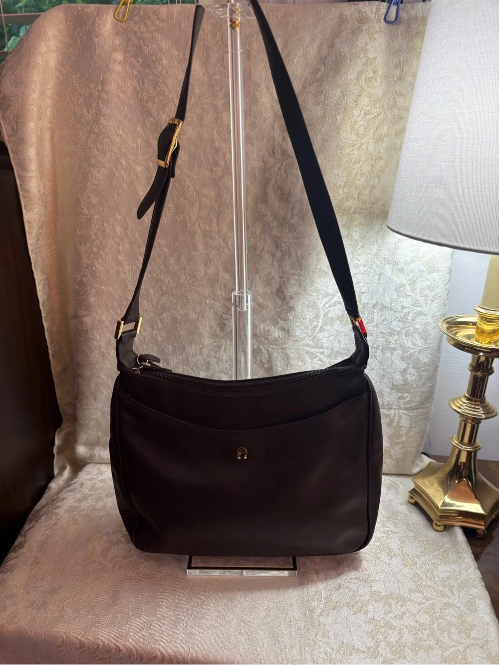 Etienne Aigner Brown Leather Shoulder Bag with Gold Hardware